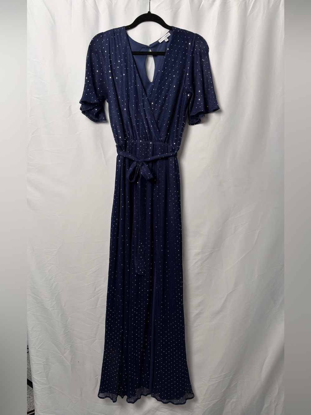 Baltic Born Navy Sequin Maxi Dress Tie Waist — L, hemmed